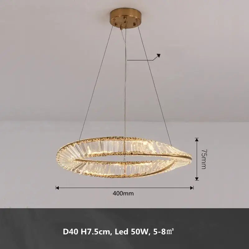 Modern gold metal led crystal ceiling light with two concentric rings and sleek design for living room decorbites gold metal