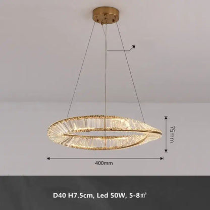 Modern gold metal led crystal ceiling light with two concentric rings and sleek design for living room decorbites gold metal