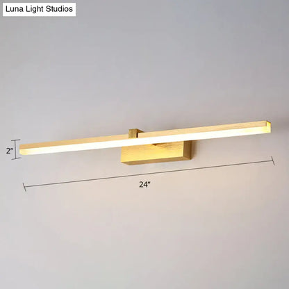Decorbites™ sleek gold rectangular metal led vanity light fixture with wood-textured accents for modern bath lighting