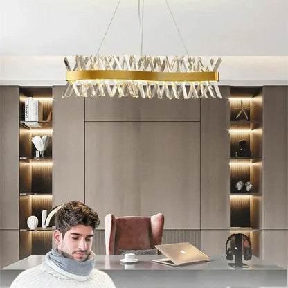 Modern gold metal s shape led pendant lamp with geometric crystal decorbites gold metal design for luxury living room