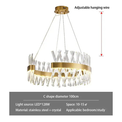 Modern gold metal s shape led pendant lamp with circular crystal chandelier design for luxury living room decorbites pendant lamp