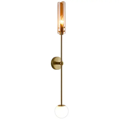 Modern gold metal wall light brass-finished sconce with warm amber glass shade and frosted globe for bedroom decorbites gold metal