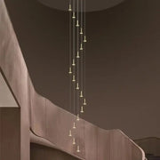 Modern gold minimalist ceiling chandelier with slender vertically aligned led bulbs for nordic minimalist ceiling decor