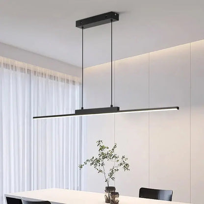 Modern black rectangular pendant light with sleek minimalist design dimmable led light source for dining room use