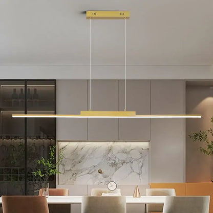 Modern gold minimalist dimmable led pendant light with sleek linear design and integrated light source for dining room