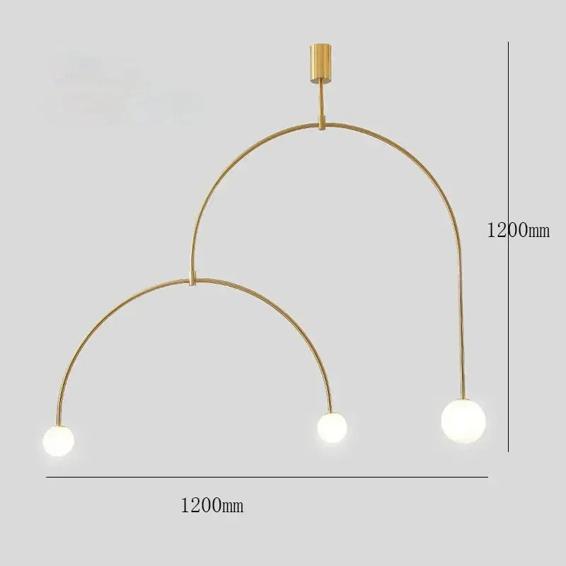 Modern gold minimalist iron chandelier featuring three spherical bulbs and curved arms for dining room pendant light decorbites black