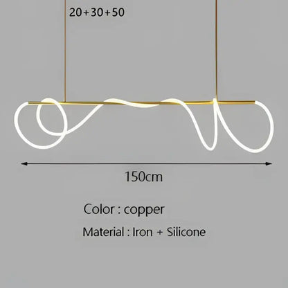 Copper-colored modern pendant light with wavy iron and silicone design for decorbites gold minimalist led kitchen lighting