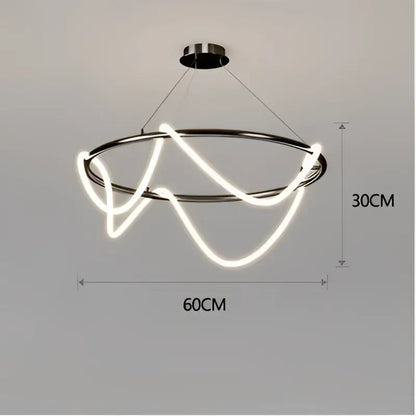 Modern gold minimalist led pendant light with sleek chrome frame and white led neon wave tubing for kitchen decorbites design