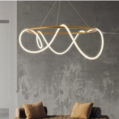 Modern gold minimalist led infinity pendant light with glowing white led strip for kitchen decorbites gold minimalist pendant lights