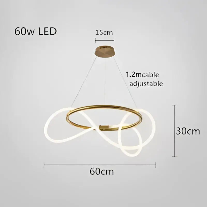 Modern gold minimalist led pendant light with gold-toned intertwined circular rings and a 60w bulb by decorbites gold minimalist