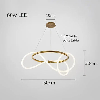 Modern gold minimalist led pendant light with gold-toned intertwined circular rings and a 60w bulb by decorbites gold minimalist