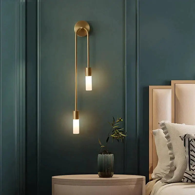 Modern gold minimalist led wall lamp featuring two vertical frosted glass cylinders for bedroom wall lamp lighting