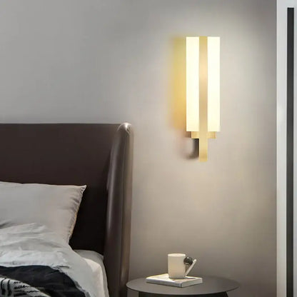 Modern gold minimalist led wall lamp with two vertical rectangular panels for bedroom aisle lighting