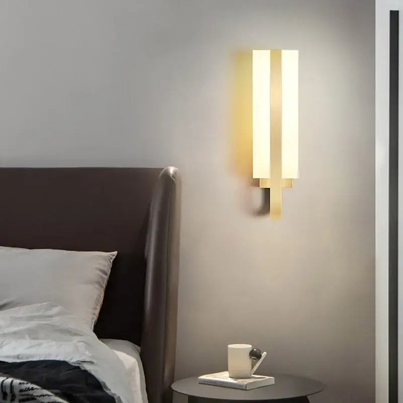 Modern gold minimalist led wall lamp with two vertical rectangular panels for bedroom aisle lighting
