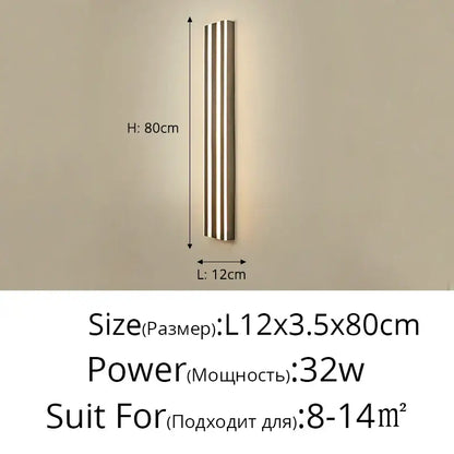 Modern gold minimalist led wall lamp with three vertical metallic strips emitting warm light for bedroom and corridor decorbites led wall lamp