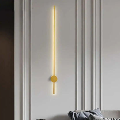 Modern gold minimalist led wall light with a sleek vertical rod and fixture height 57 emitting warm light