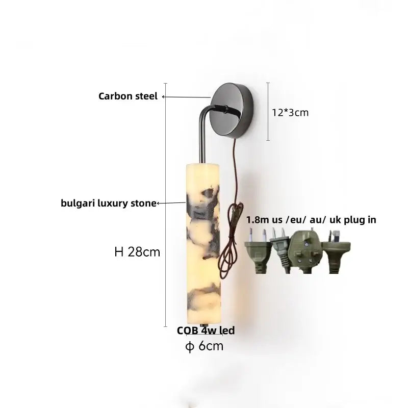 Modern gold mushroom wall lamp with polished Bulgari luxury stone and carbon steel arm by decorbites carbon steel