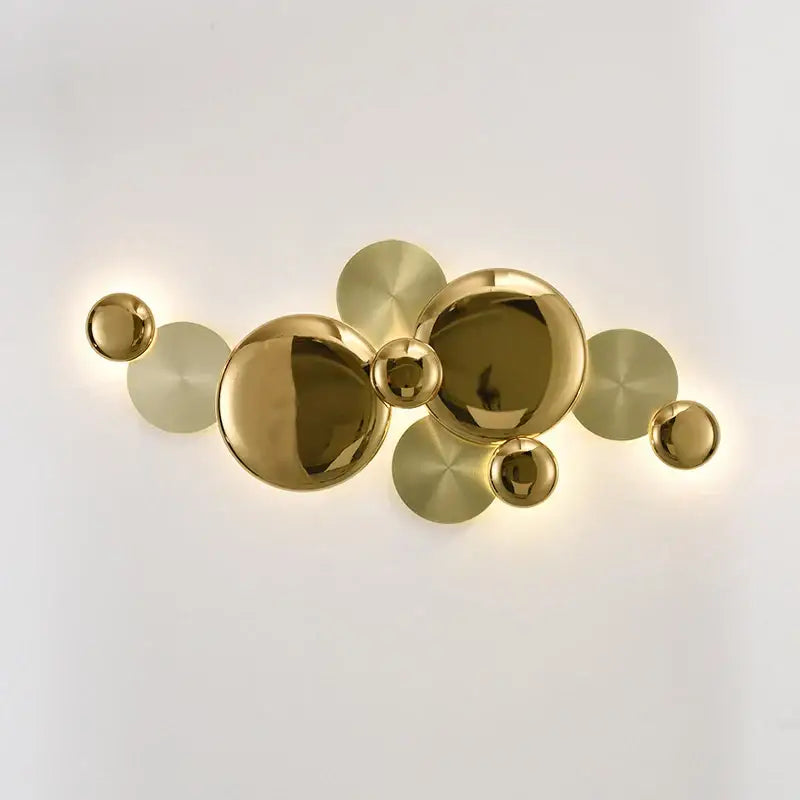 Modern gold nordic led wall lamp spherical sconce with polished metallic discs and spheres for living room decorbites gold nordic