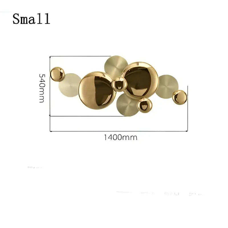 Modern gold nordic led wall lamp with gold-toned metallic spherical and disc-shaped decorbites gold nordic wall lamp