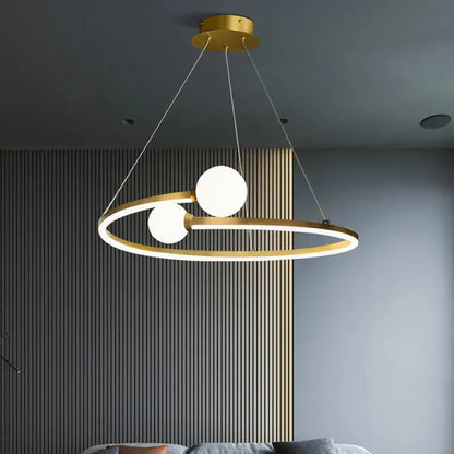 Modern gold nordic ring led chandelier pendant light with circular frame and two white glass bulbs for dining room decorbites gold nordic