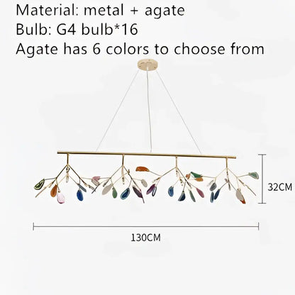 Modern gold pendant chandelier with colorful agate leaves in six colors for dining room featuring decorbites colorful agate