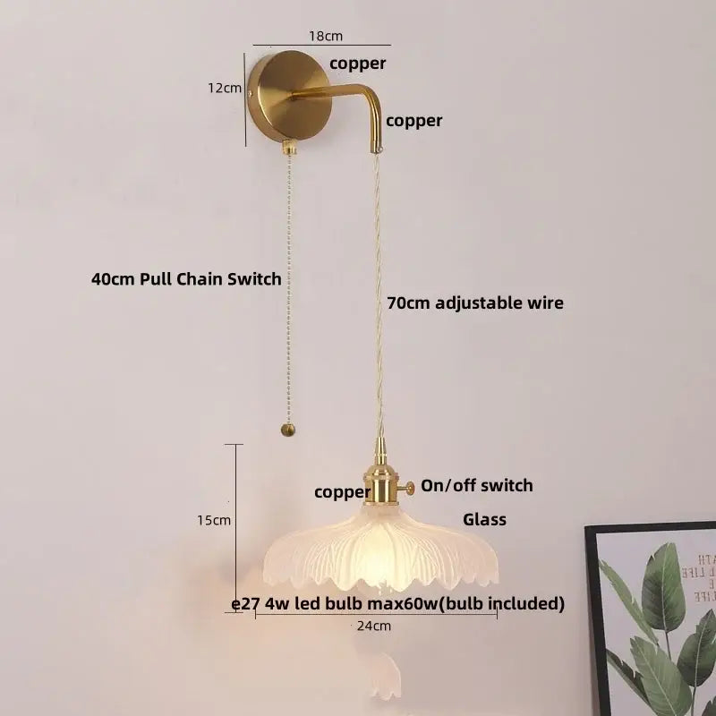 A vintage-style brass copper wall light with fluted glass shade and pull chain from decorbites led wall lights collection