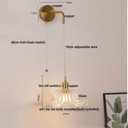 Modern gold petal led wall lights with a delicate translucent glass fluted lampshade and copper fixture for decorbites led wall lighting