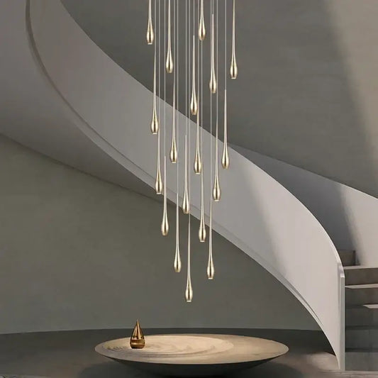 Gold-plated modern chandeliers featuring a golden teardrop-shaped pendant for elegant living room decorbites modern lighting