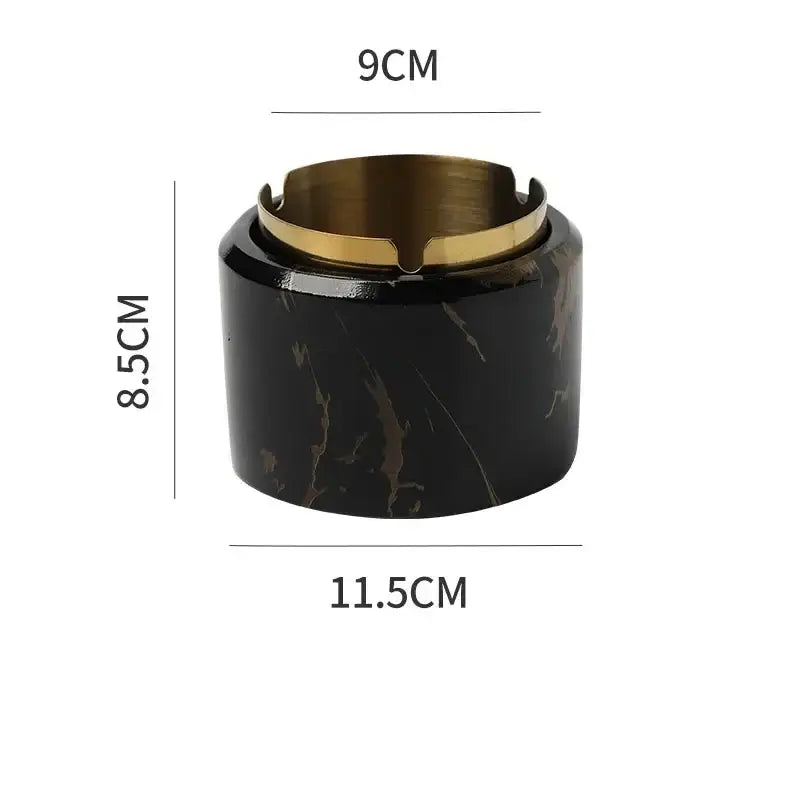 Modern gold plated marble texture ashtray with black marble texture and gold toned metal rim for living room decorbites gold plated