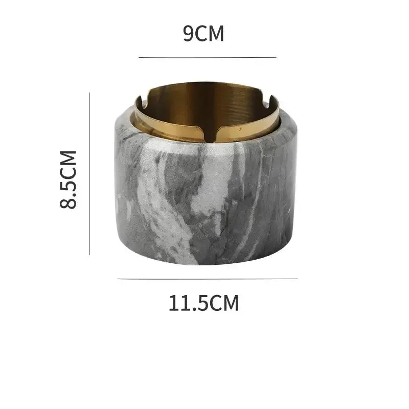 Modern gold plated marble texture ashtray with gray and white marble texture and gold plated metal rim for living room decorbites