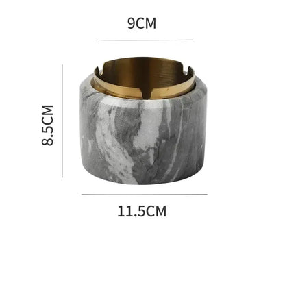 Modern gold plated marble texture ashtray with gray and white marble texture and gold plated metal rim for living room decorbites