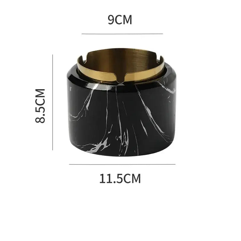 Black marble texture ashtray with gold plated rim by decorbites for modern living room smoking tray decor
