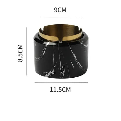 Black marble texture ashtray with gold plated rim by decorbites for modern living room smoking tray decor