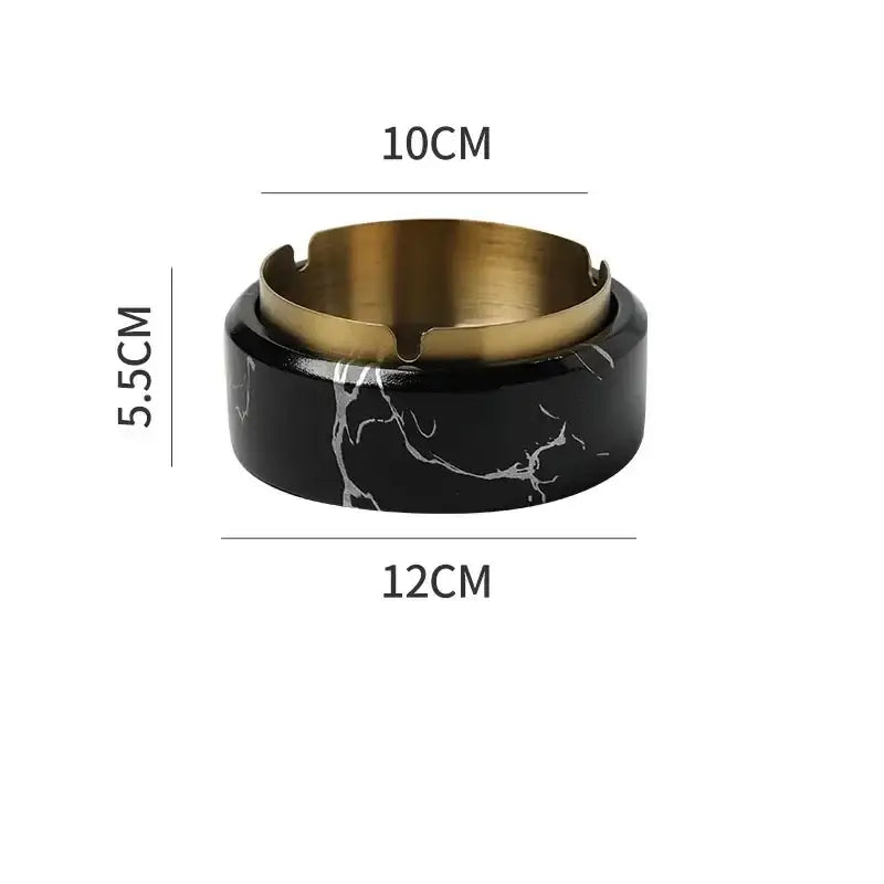 Black marble texture ashtray with gold plated metal interior and rim for modern living room decorbites decor