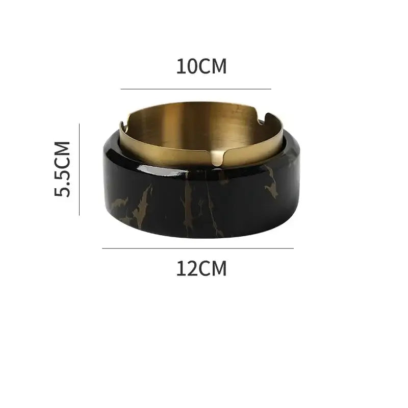 Black marble texture ashtray with gold plated metal rim and interior for living room decorbites gold plated design