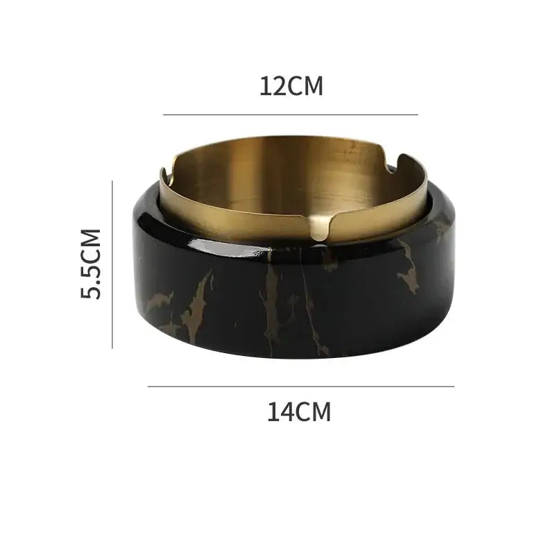 Black marble texture ashtray with gold plated metal rim and inner bowl by decorbites for modern living room decor