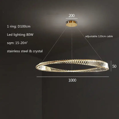 Modern gold plated steel pendant lamp with circular design and crystal accents for dining room decorbites gold plated style