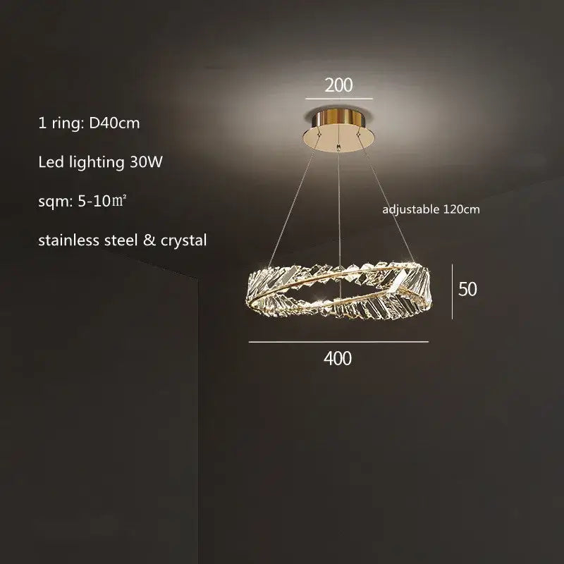 Modern gold plated steel pendant lamp with stainless steel frame and crystal accents for dining room decorbites gold plated design