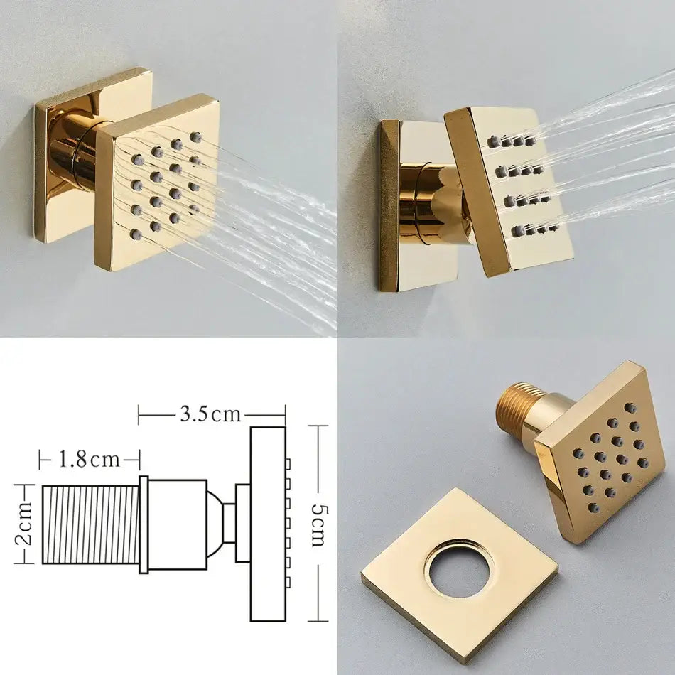 Modern gold rainfall shower head decorbites gold rainfall shower with square minimalist design and multiple spray nozzles
