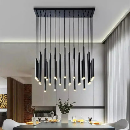 Modern gold rectangular chandelier dining room pendant lights with black sleek cylindrical lights and decorbites elegant chandelier