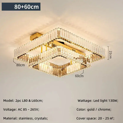 Modern gold and chrome rectangular crystal ceiling chandelier dimmable with stacked crystal bars for bedroom decorbites crystal ceiling
