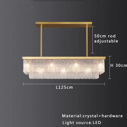 Modern gold rectangular crystal glass ceiling chandelier with cascading crystal tiers and led lighting for dining room decorbites crystal glass