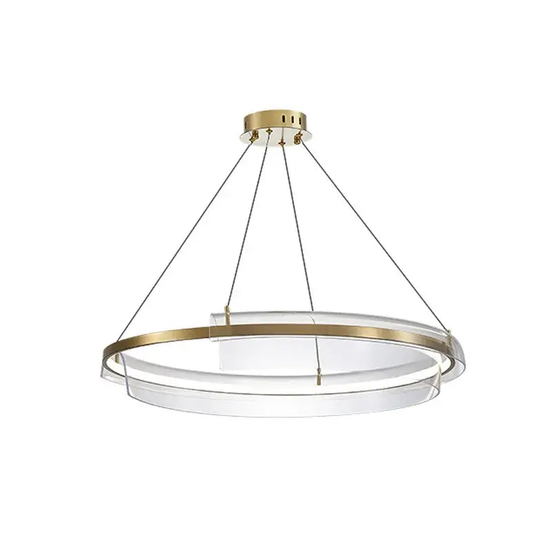 Modern gold ring chandelier pendant light with clear acrylic rings and brass accents for dining room decorbites gold ring