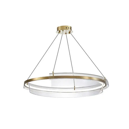 Modern gold ring chandelier pendant light with clear acrylic rings and brass accents for dining room decorbites gold ring