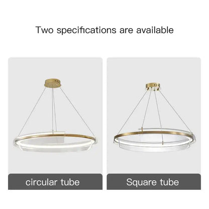Modern gold ring chandelier pendant light with transparent acrylic and gold-toned metal for dining room decorbites gold ring