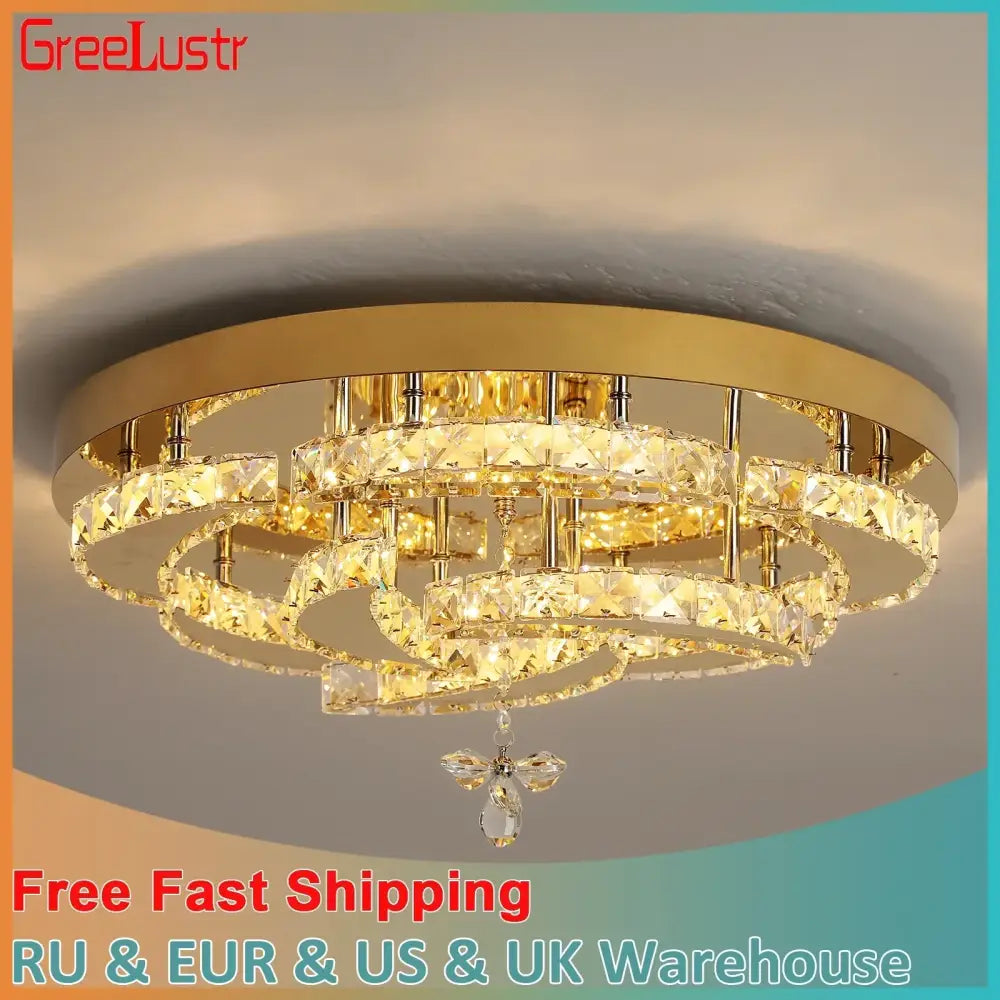 Modern gold ring crystal drop chandelier with multiple concentric rings and bee pendant for dining room decorbites crystal drop