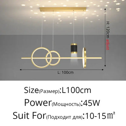 Modern gold ring pendant light with geometric intersecting rings and central cylinder ideal for dining room decorbites black nordic style