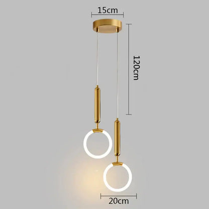 Modern gold ring pendant lights with two circular led rings and slender rods measuring 120cm for dining room decorbites gold ring pendant