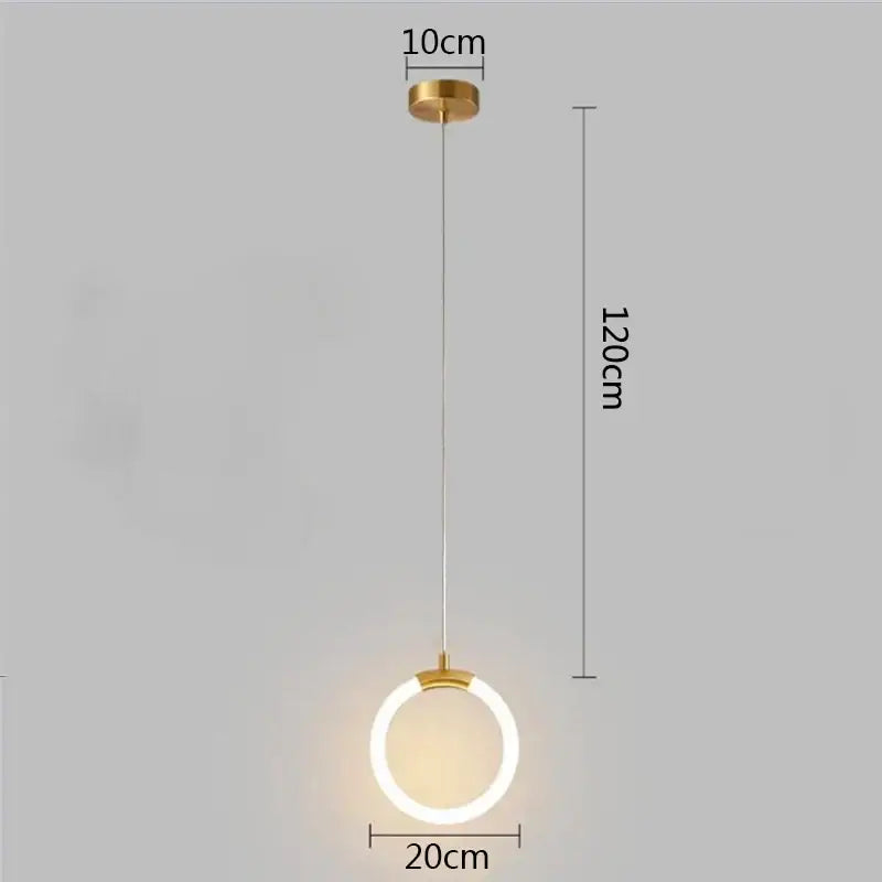 A modern gold ring pendant light with a gold-finished metal frame and illuminated ring, ideal for dining room decorbites pendant lights