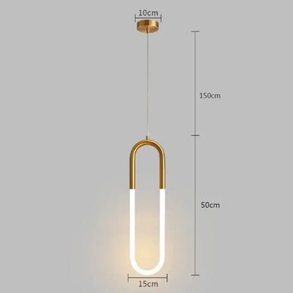 Modern gold ring pendant light with u-shaped gold-toned metal and illuminated white led strip for dining room decorbites gold ring pendant lights